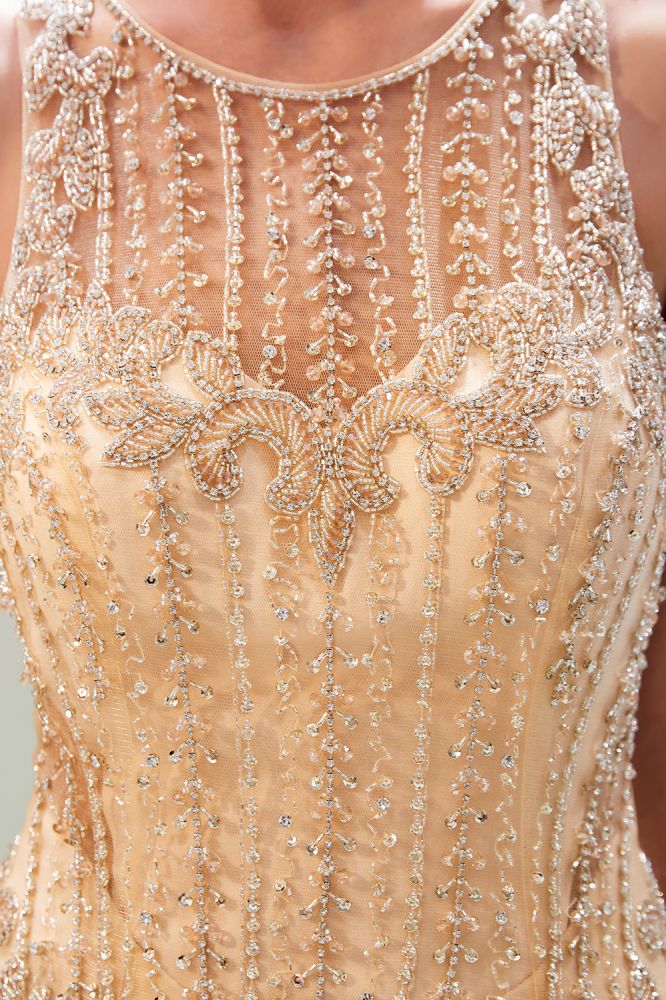 MATILDA Mermaid Floor Length Sleeveless Beading Golden Evening Dresses - Image 8