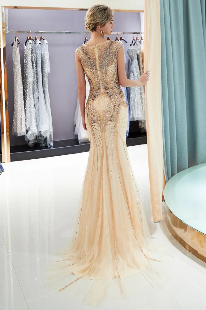 MAUD Mermaid Sleeveless Golden Sequins Beading Formal Party Dresses - Image 4