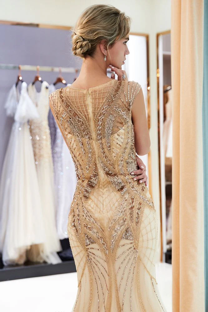 MAUD Mermaid Sleeveless Golden Sequins Beading Formal Party Dresses - Image 6