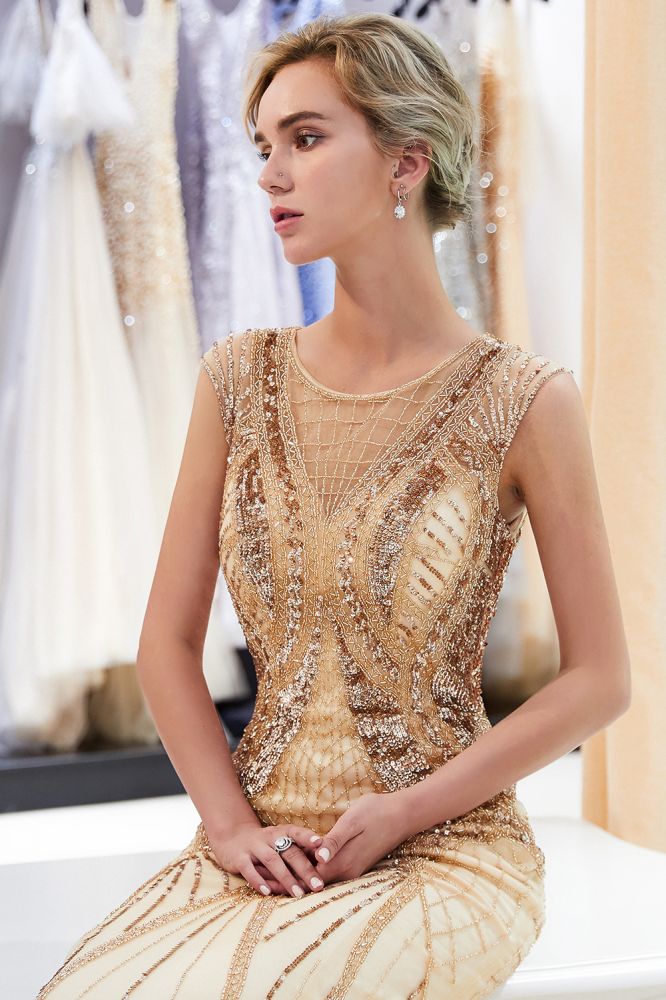 MAUD Mermaid Sleeveless Golden Sequins Beading Formal Party Dresses - Image 7