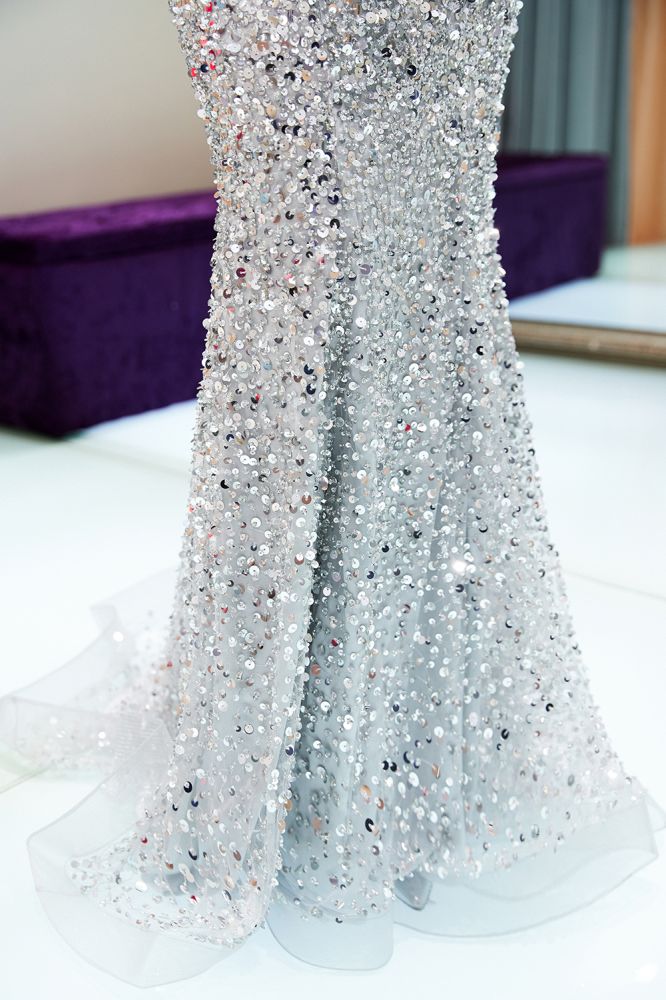 MAUDE Mermaid Off-the-shoulder Long Sequins Silver Evening Gowns - Image 14