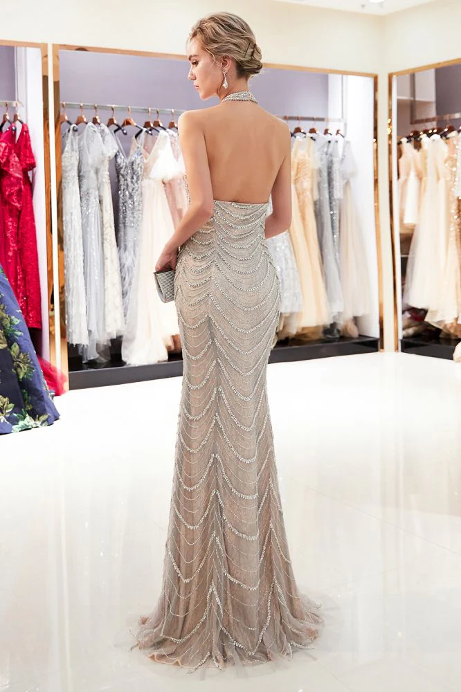 MAURA Mermaid Halter Sleeveless Long Sequined Pattern Evening Dresses - Image 2