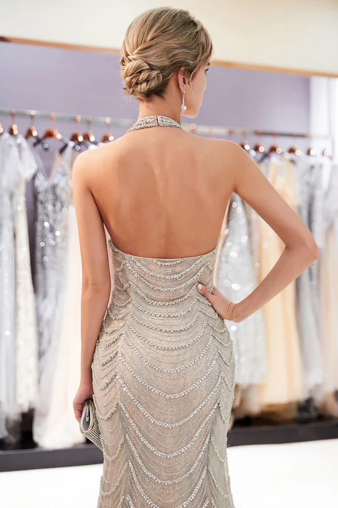 MAURA Mermaid Halter Sleeveless Long Sequined Pattern Evening Dresses - Image 7
