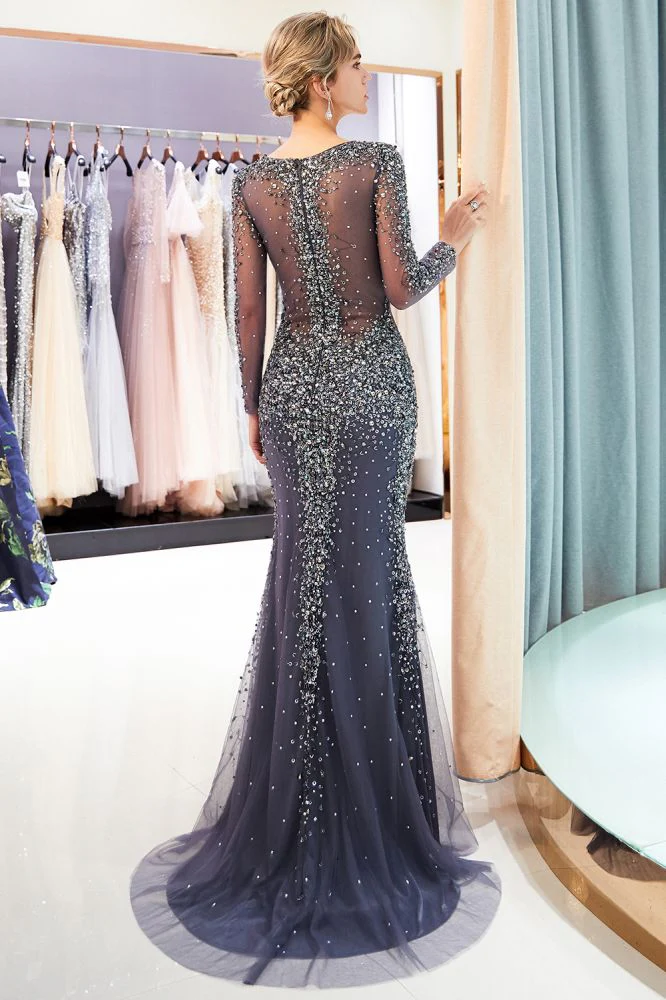 MAUREEN Mermaid V-neck Long Sleevess Charming Beading Evening Dresses - Image 3