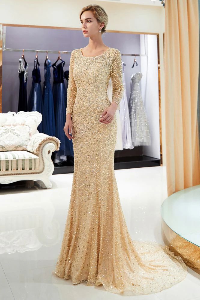 MERCEDES Mermaid Long Sleevess Floor Length Sequins Formal Party Dresses - Image 10
