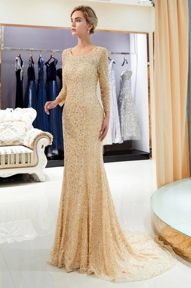 MERCEDES Mermaid Long Sleevess Floor Length Sequins Formal Party Dresses - Image 12