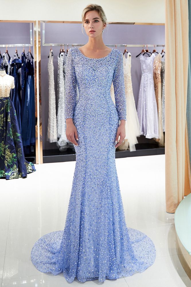 MERCEDES Mermaid Long Sleevess Floor Length Sequins Formal Party Dresses - Image 6