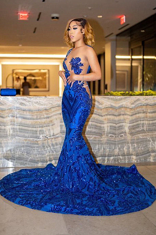 Mermaid Asymmetrical Floor-length Sleeveless Appliques Lace Prom Dress - Image 2