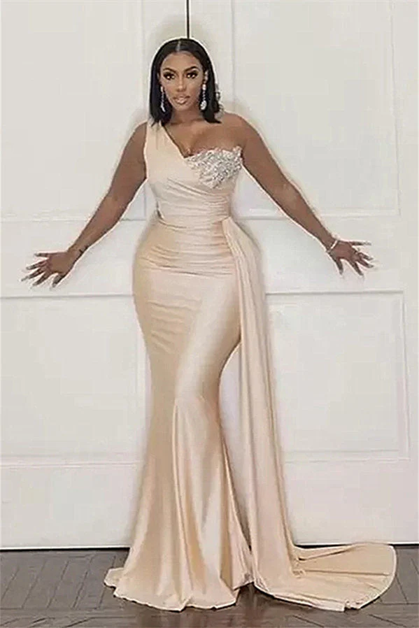 Mermaid Asymmetrical Floor-length Sleeveless Open Back Applique With Side Train Prom Dress - Image 2
