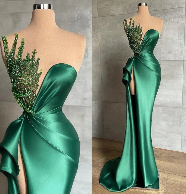 Mermaid Asymmetrical High Split Beaded Floor-length Sleeveless Prom Dress - Image 2