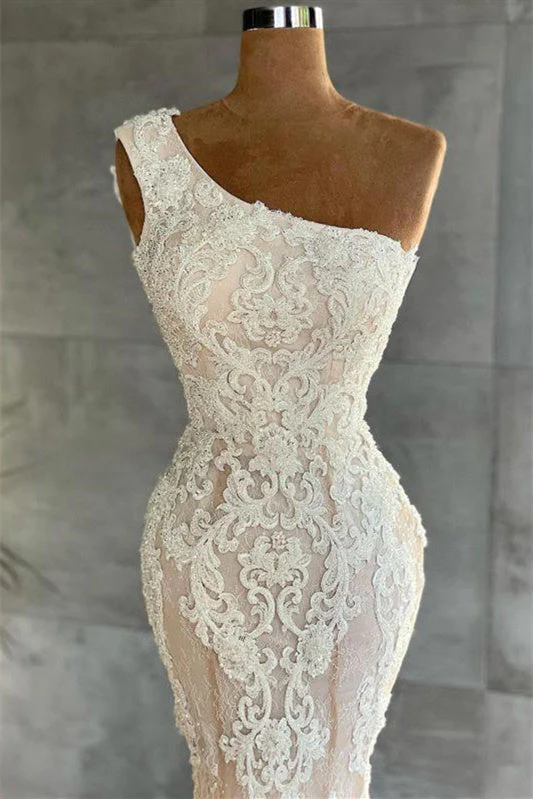 Mermaid Asymmetrical Lace Applique Floor-length Sleeveless Prom Dress - Image 2