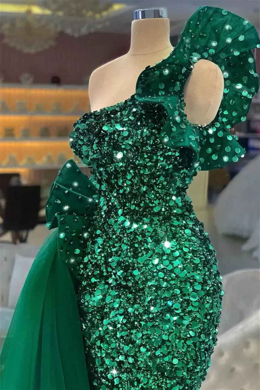 Mermaid Asymmetrical Lace Sequined Floor-length Sleeveless Bowknot With Side Train Prom Dress - Image 2