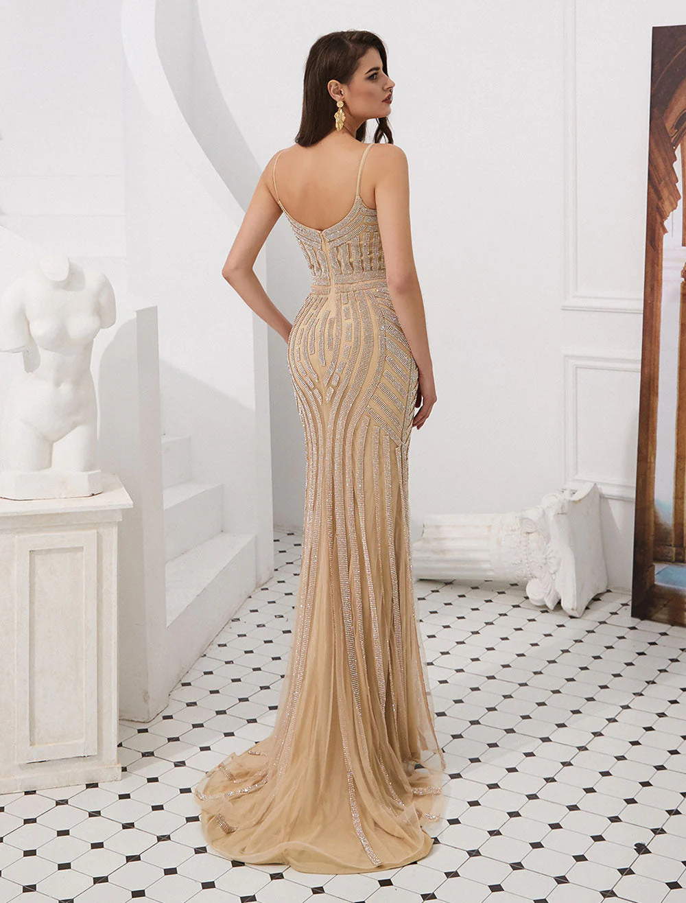 Glamorous Mermaid Evening Dresses Luxury Heavy Beaded Straps Formal Gowns With Train - Image 13
