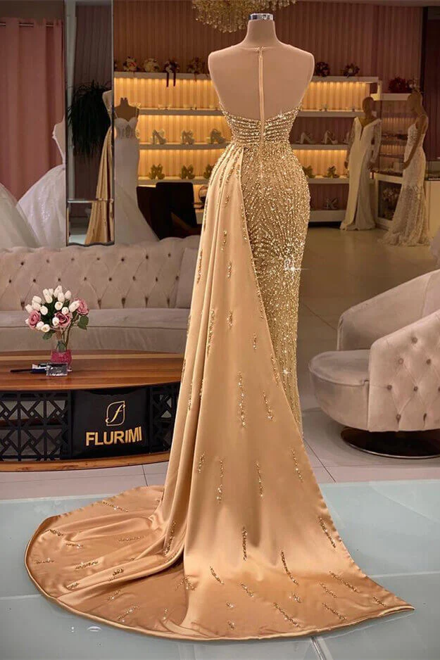 Gorgeous Mermaid Evening Dresses Luxury Heavy Beading Illusion Cutout Formal Dress - Image 2