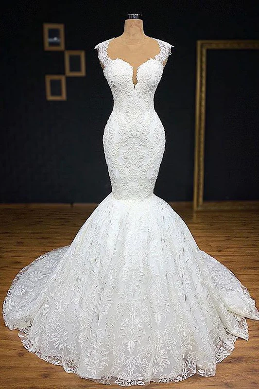 Mermaid Glamorous Straps Appliques Backless Sleeveless Bridal Gown - Image 2