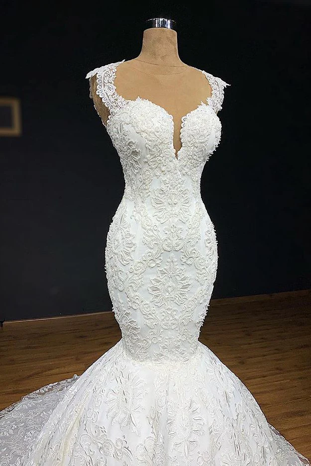 Mermaid Glamorous Straps Appliques Backless Sleeveless Bridal Gown - Image 3