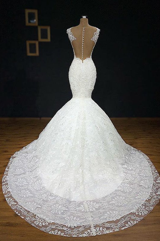 Mermaid Glamorous Straps Appliques Backless Sleeveless Bridal Gown - Image 4