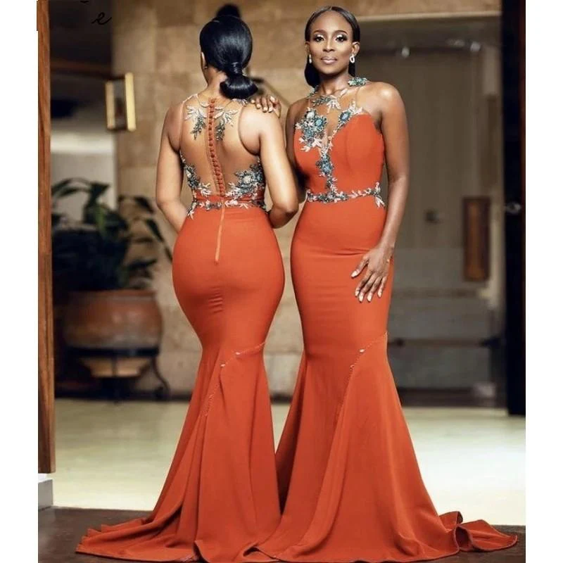 Mermaid Gorgeous Jersey Illusion neck Bridesmaid Dresses - Image 2