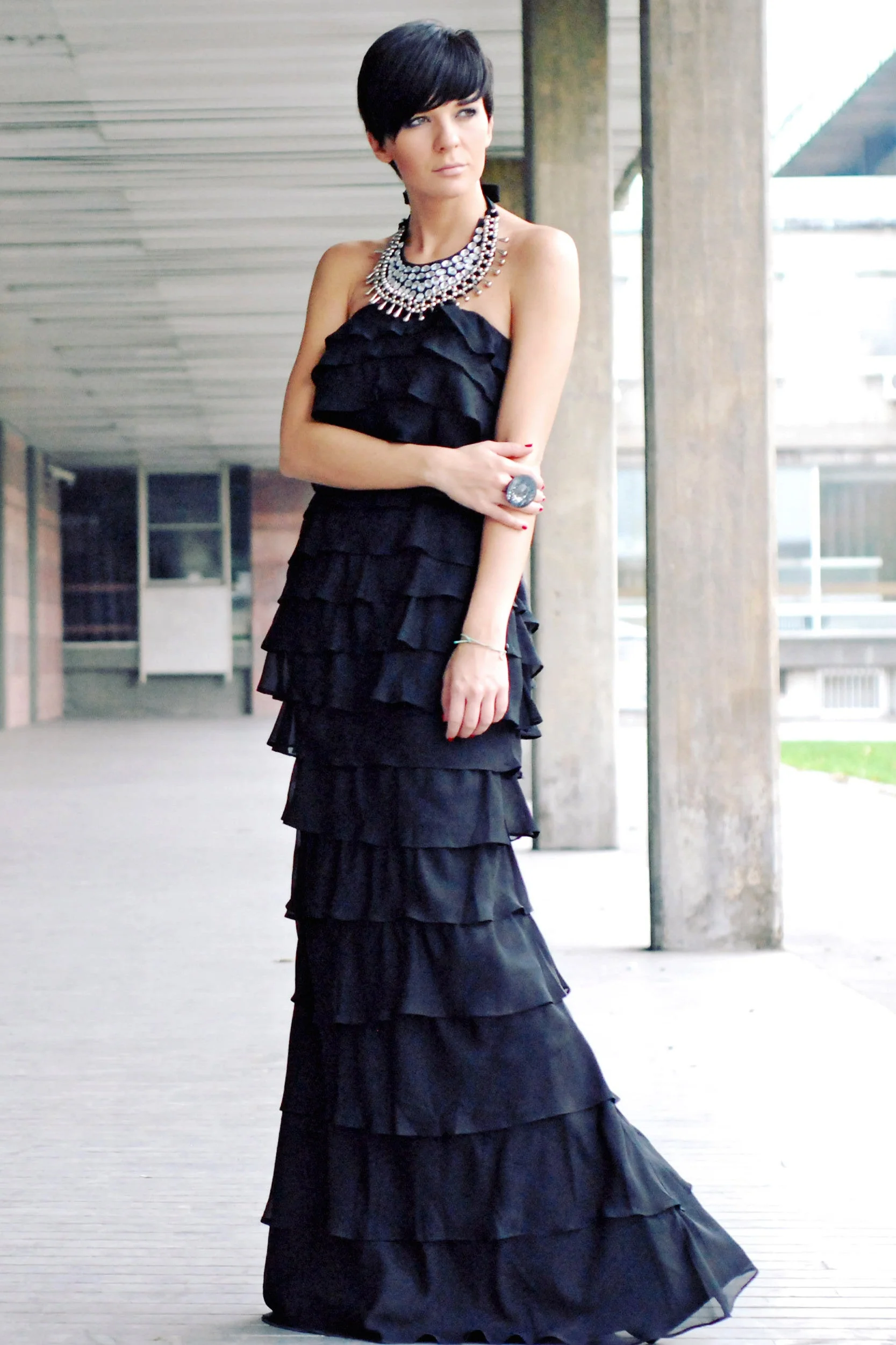 Mermaid Halter Floor Length Chiffon Rhinestone Evening Dress - Image 4