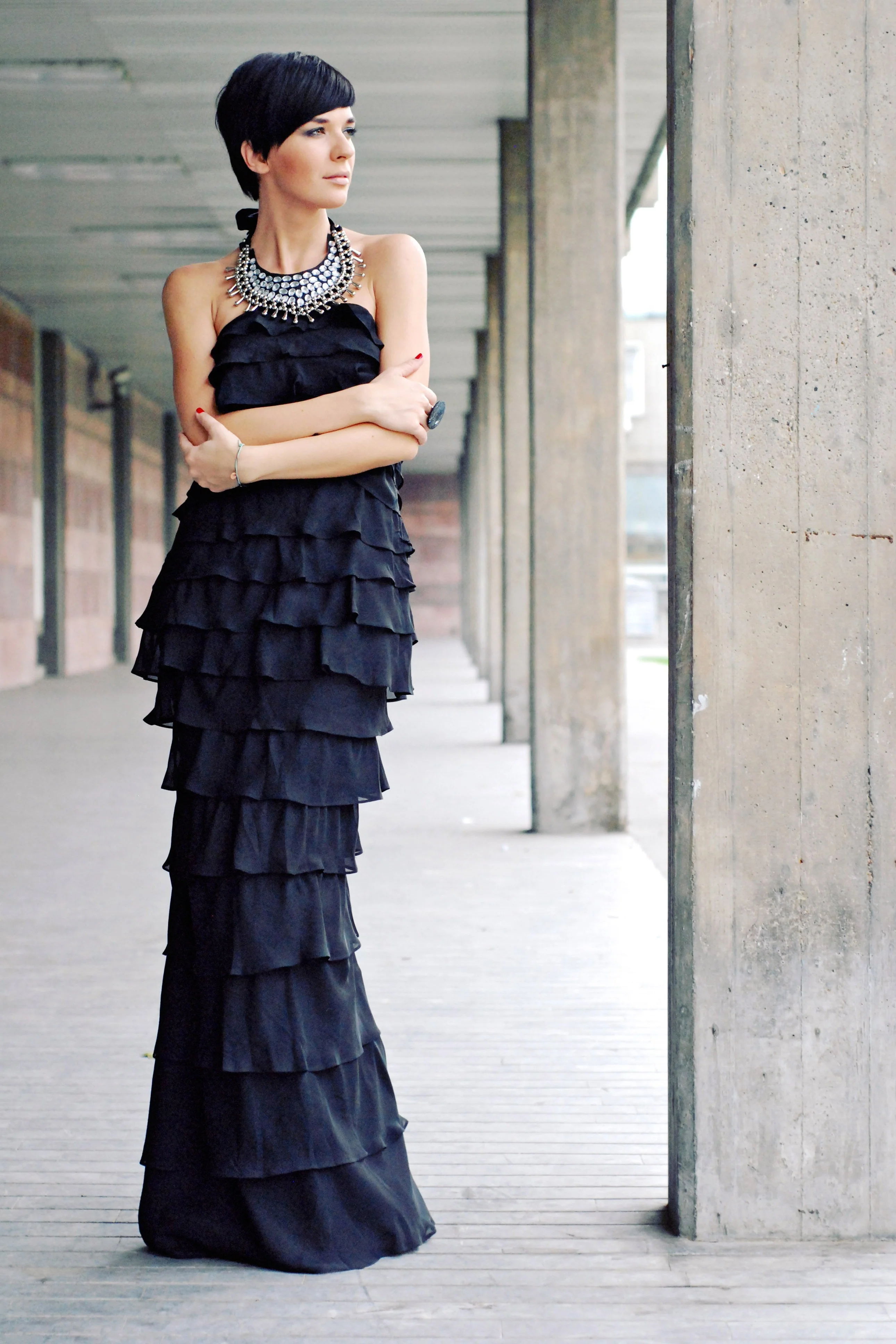 Mermaid Halter Floor Length Chiffon Rhinestone Evening Dress - Image 9