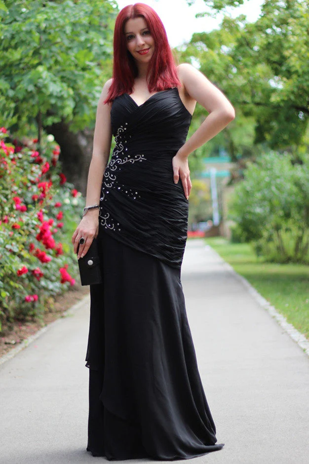 Mermaid Halter Sleeveless Floor Length Chiffon Beading Evening Dress - Image 11