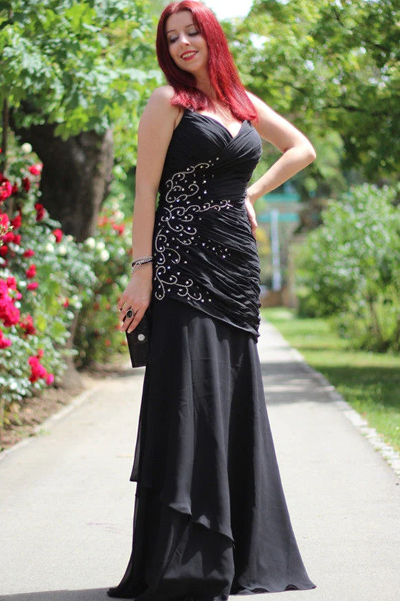Mermaid Halter Sleeveless Floor Length Chiffon Beading Evening Dress - Image 12