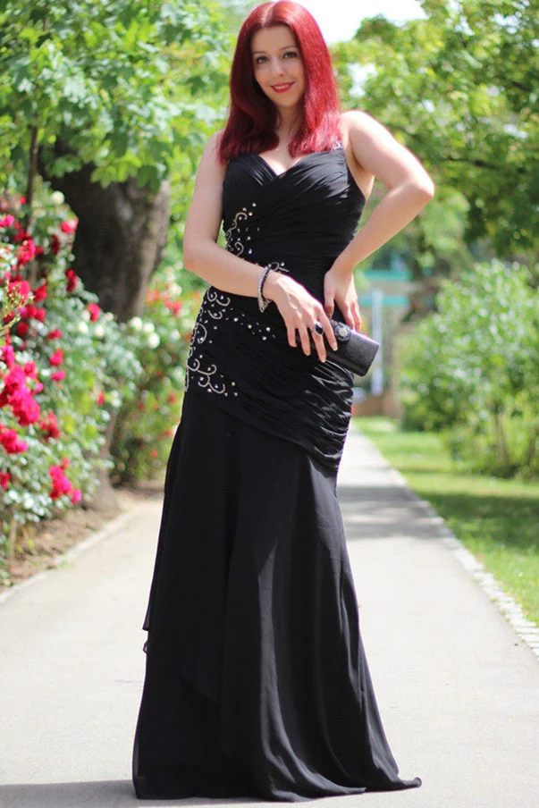 Mermaid Halter Sleeveless Floor Length Chiffon Beading Evening Dress - Image 3