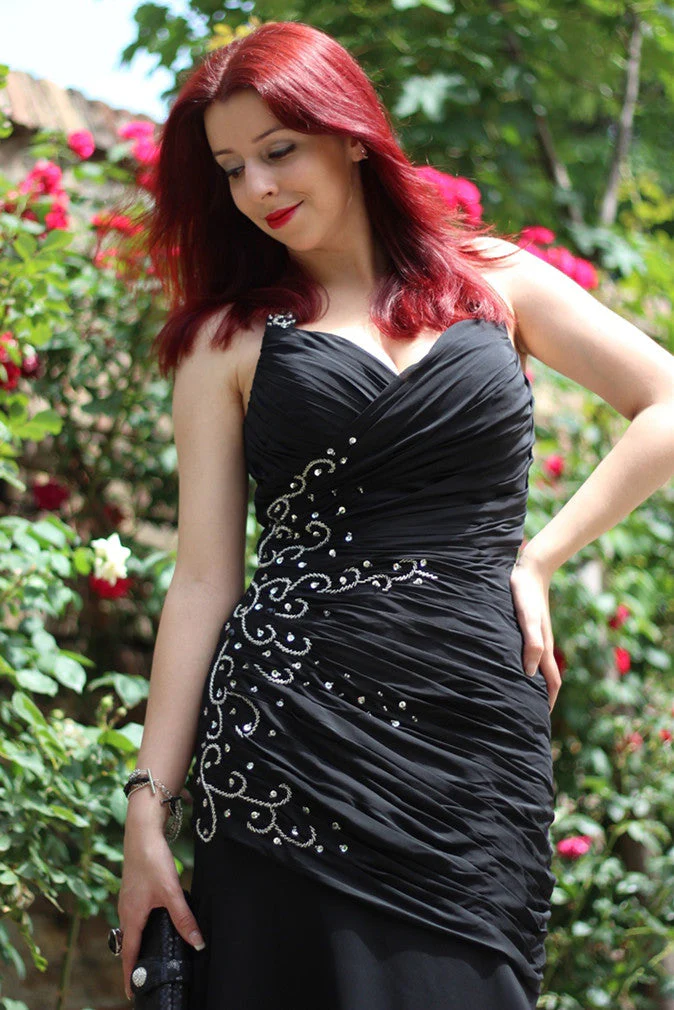 Mermaid Halter Sleeveless Floor Length Chiffon Beading Evening Dress - Image 5