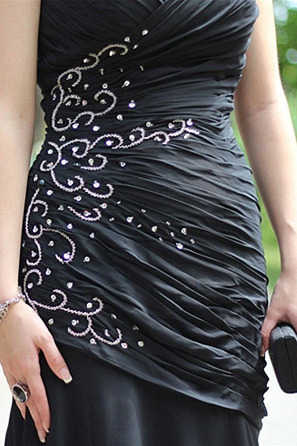 Mermaid Halter Sleeveless Floor Length Chiffon Beading Evening Dress - Image 7
