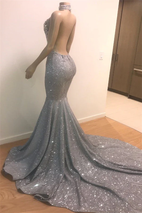 Mermaid Halter Sleeveless Floor-Length Prom Party Gowns - Image 2