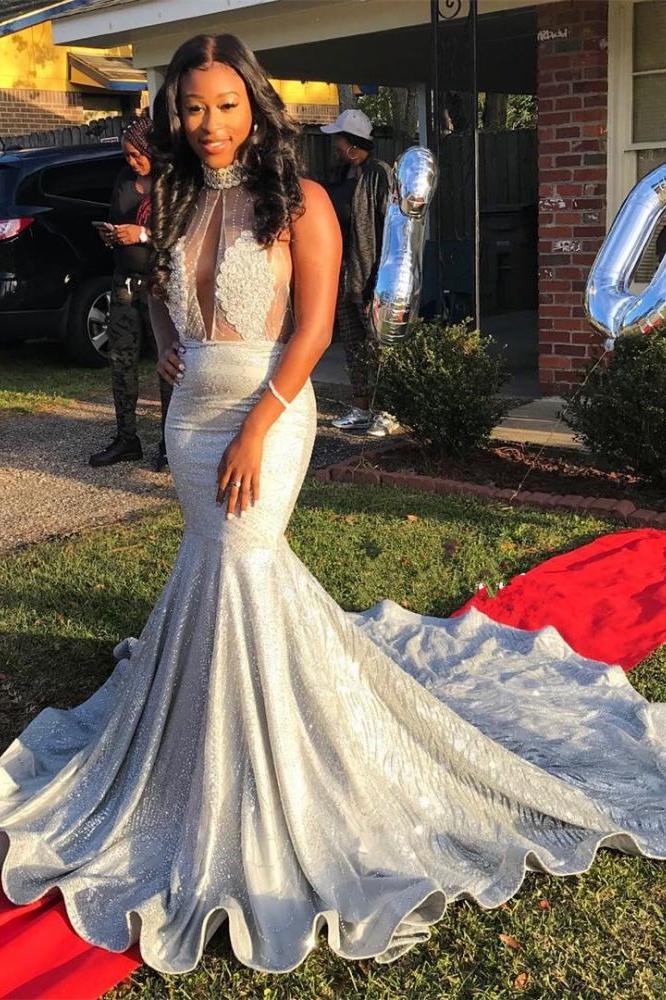 Mermaid Halter Sleeveless Floor-Length Prom Party Gowns - Image 5