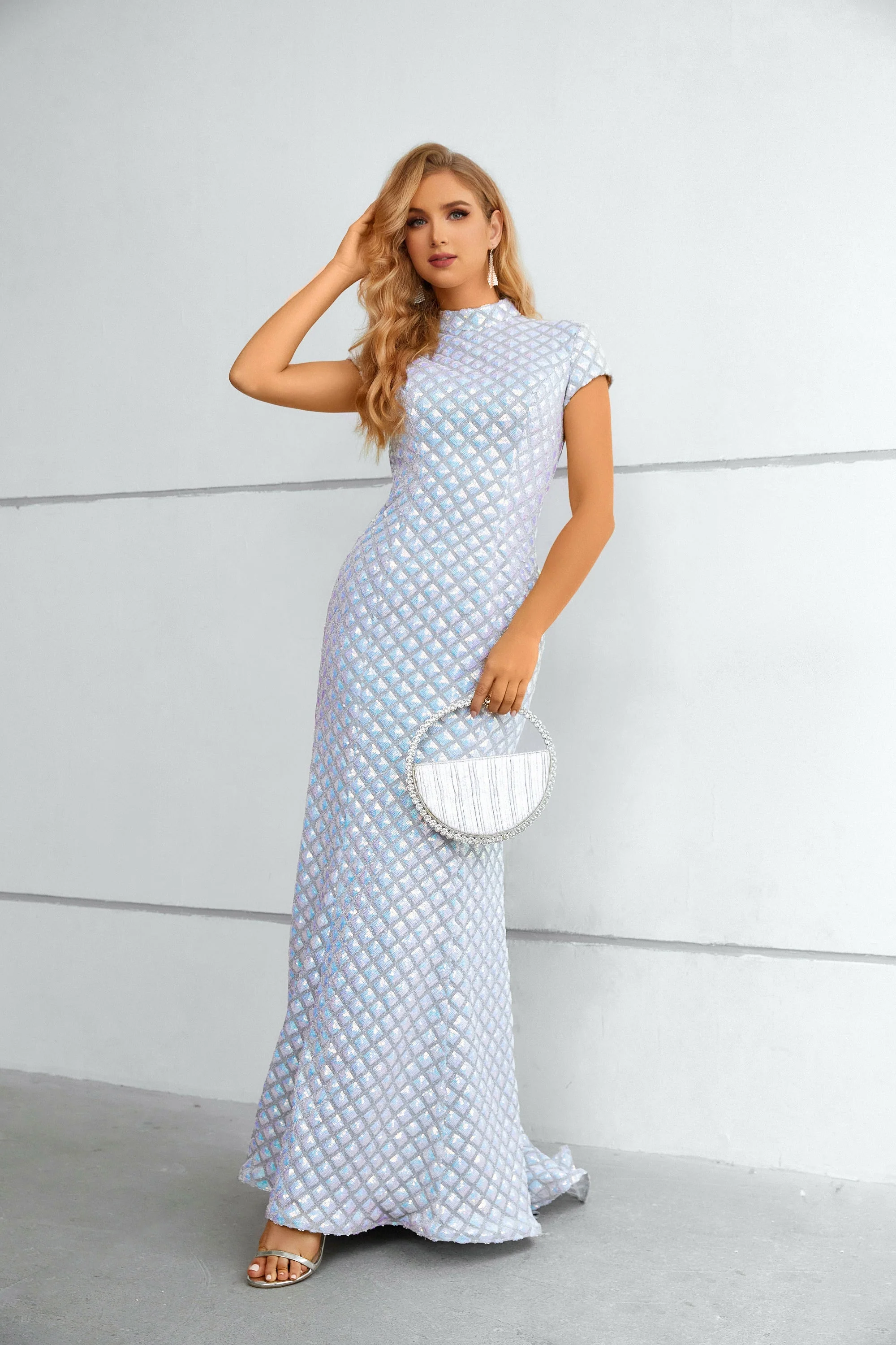 Mermaid High Neck Cap Sleeves Ankle Length Modest Prom Dress - Image 4