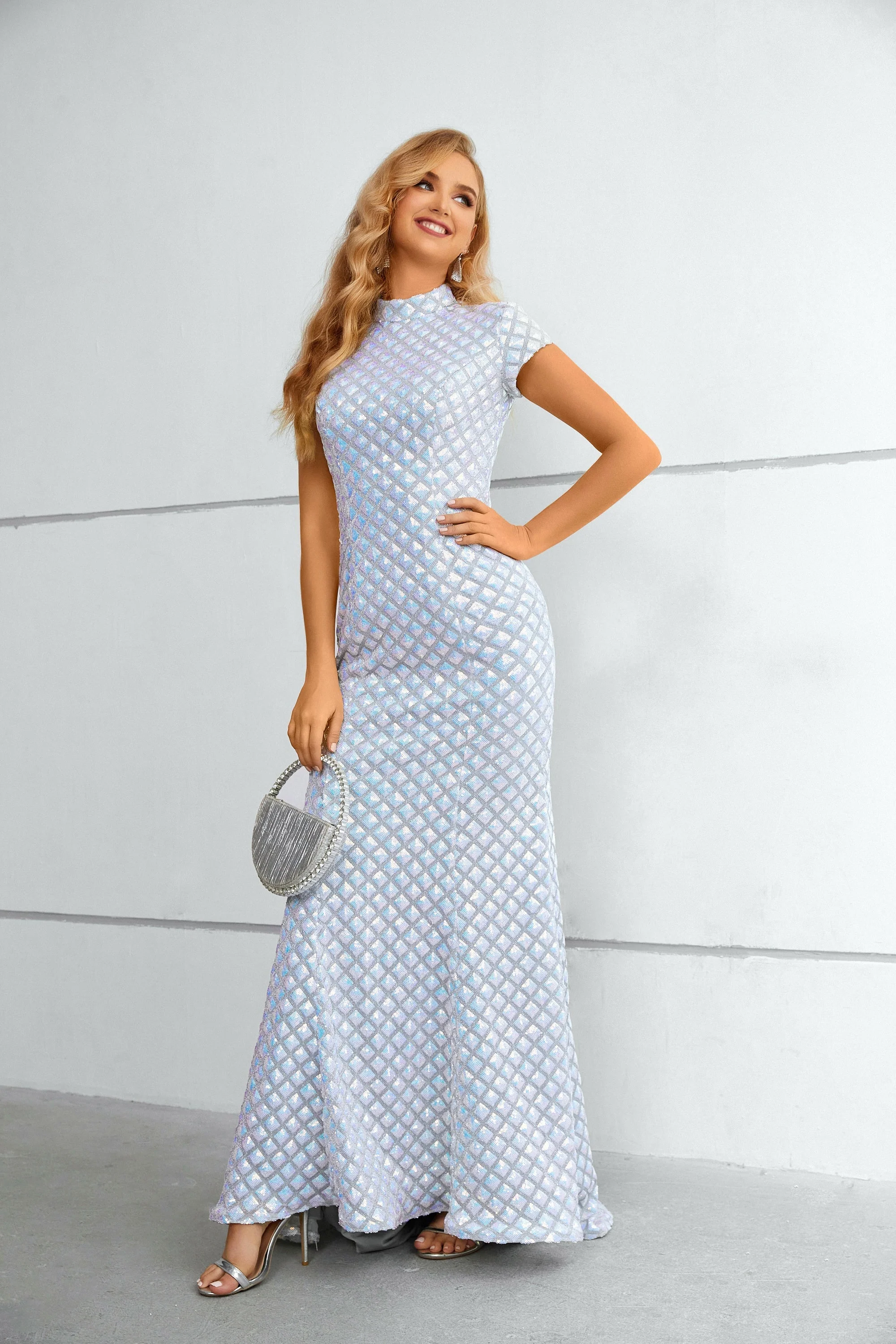 Mermaid High Neck Cap Sleeves Ankle Length Modest Prom Dress - Image 6