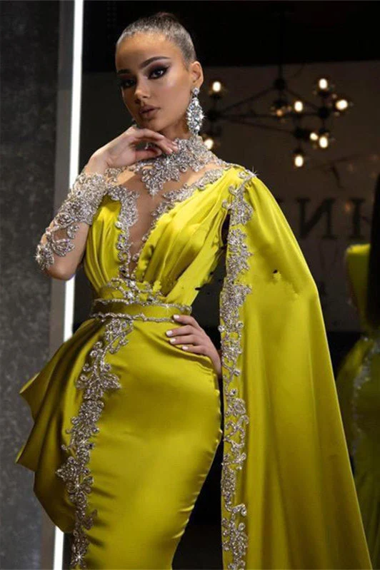 Mermaid High Neck Floor-length Long Sleeve With Shawl Applique Prom Dress - Image 2