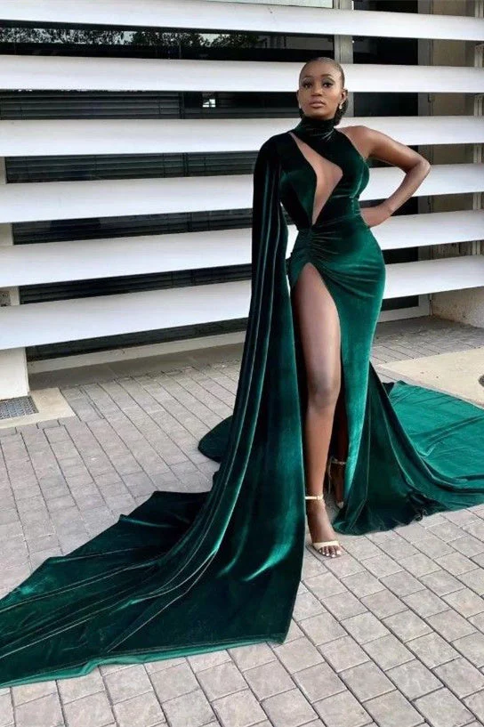 Mermaid High Neck High Split Floor-length Sleeveless Prom Dress With Shawl - Image 2