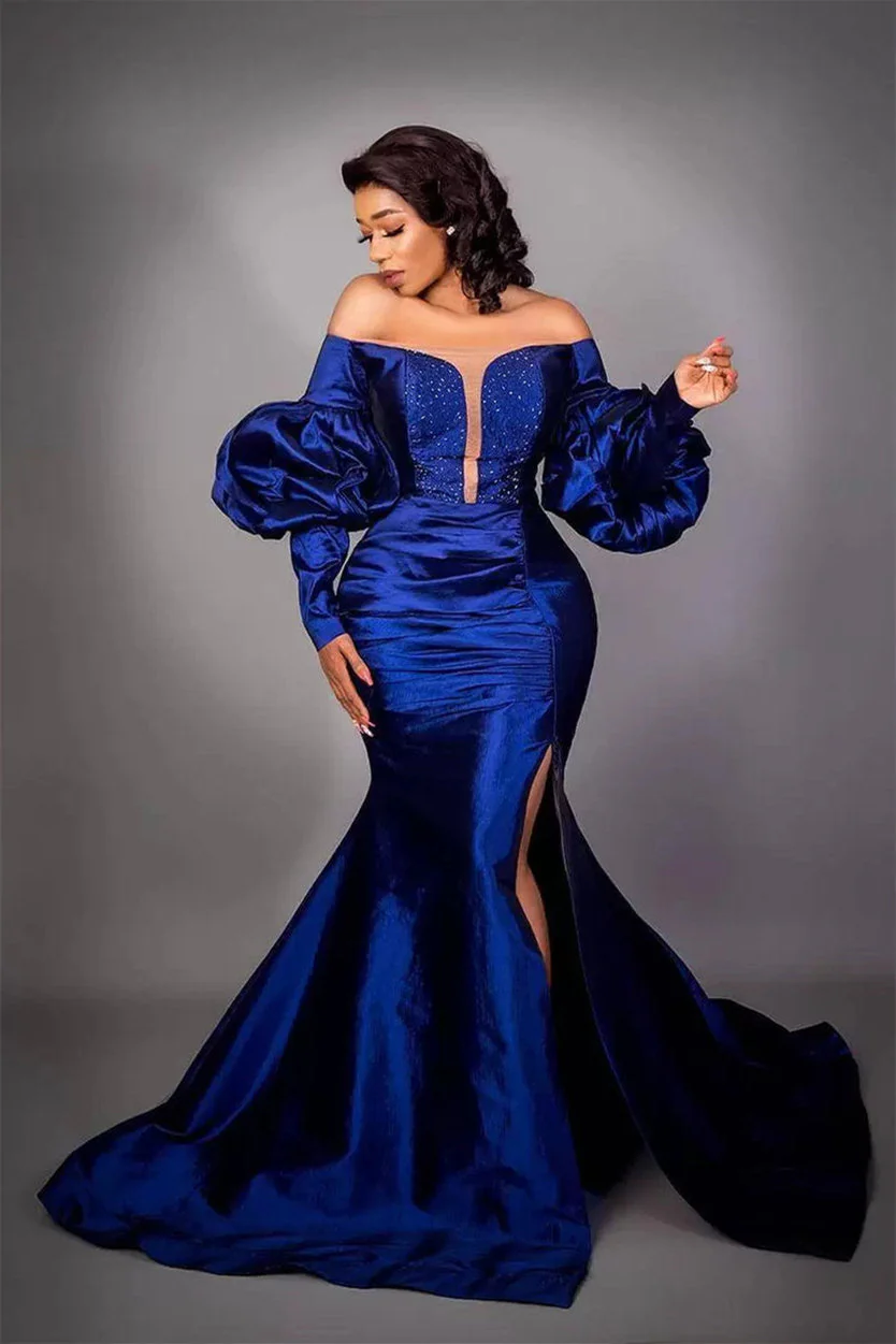 Mermaid High Split Strapless Bubble Sleeves Floor-length Prom Dress - Image 2