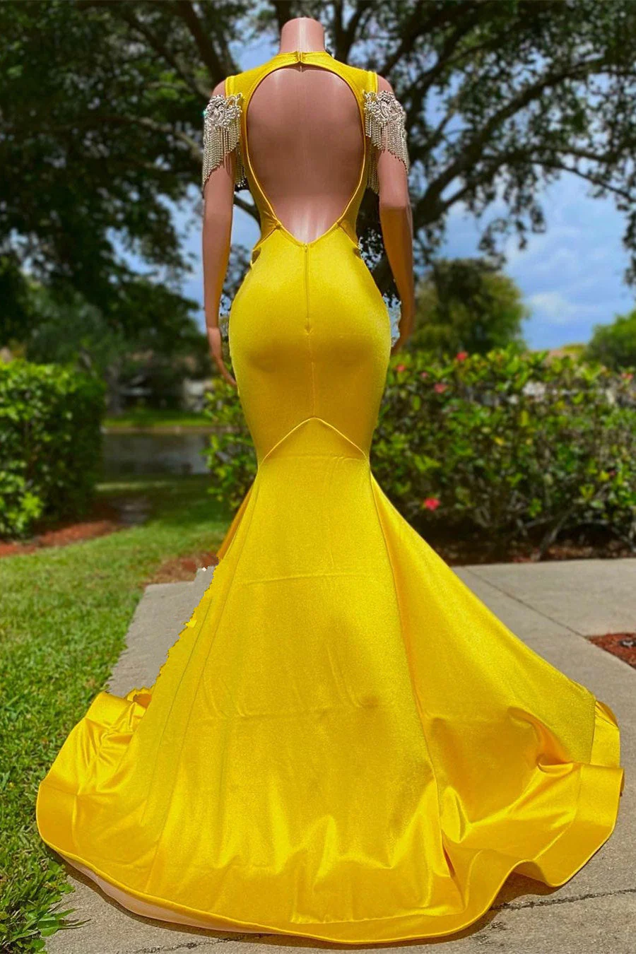 Mermaid Jewel Beading Applique Floor-length Sleeveless Open Back Prom Dress - Image 2