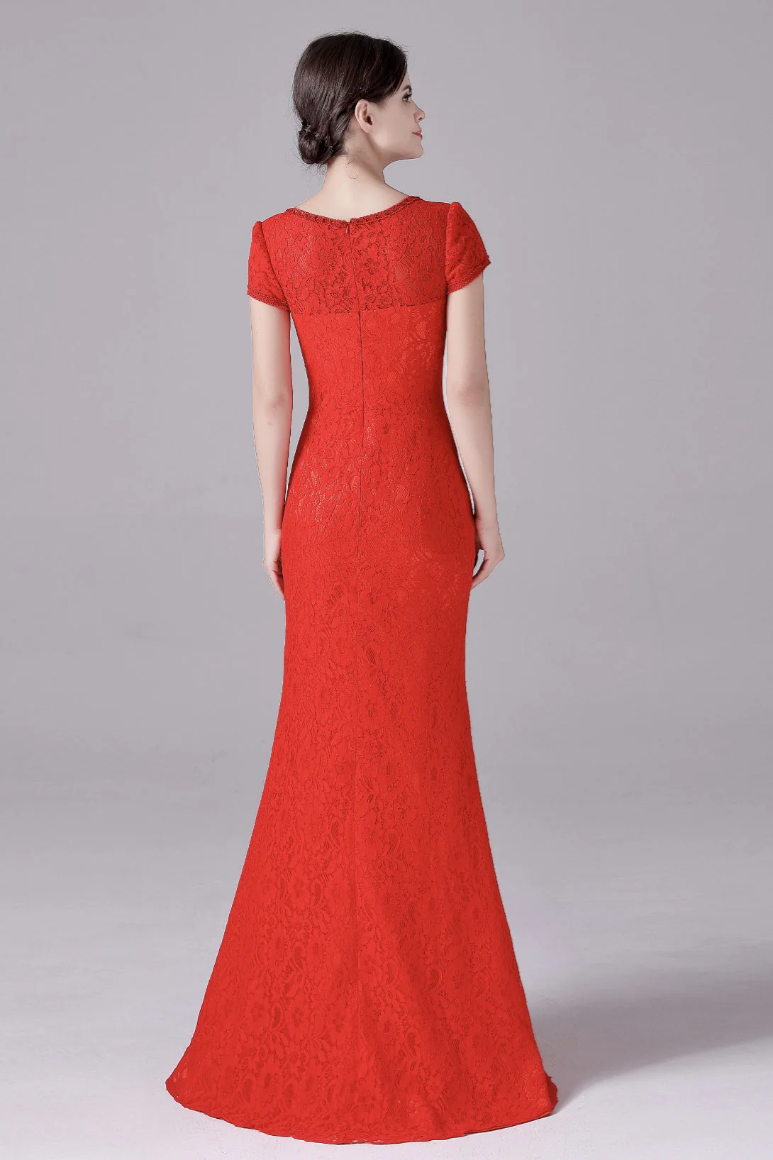 Mermaid Jewel Lace Floor Length Short sleeves Vintage mother's dress - Image 2