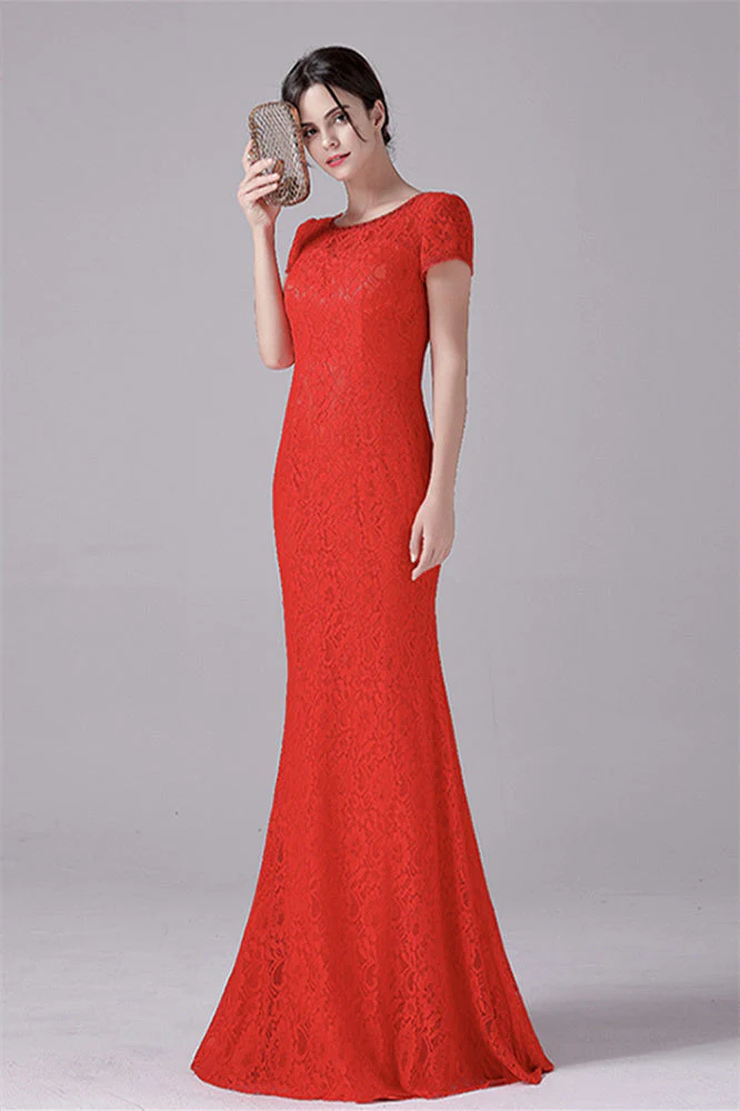 Mermaid Jewel Lace Floor Length Short sleeves Vintage mother's dress - Image 6