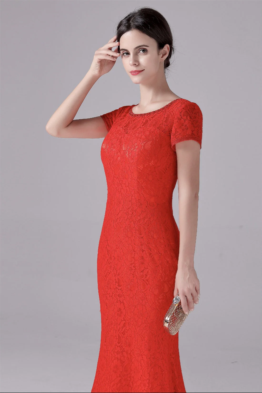 Mermaid Jewel Lace Floor Length Short sleeves Vintage mother's dress - Image 8