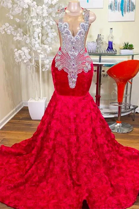 Mermaid Jewel Lace Sequined Applique Sleeveless Floor-length Prom Dress - Image 2