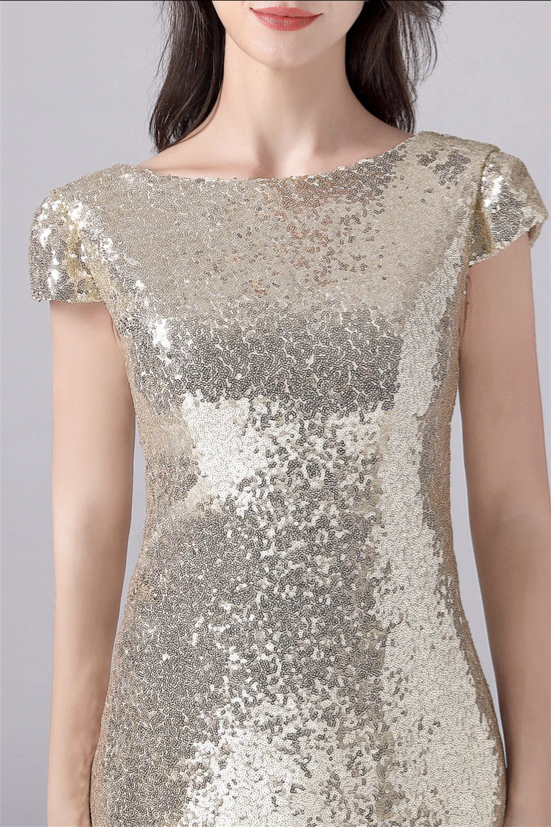 Mermaid Jewel Sequined Floor Length Short sleeves mother's dress - Image 3