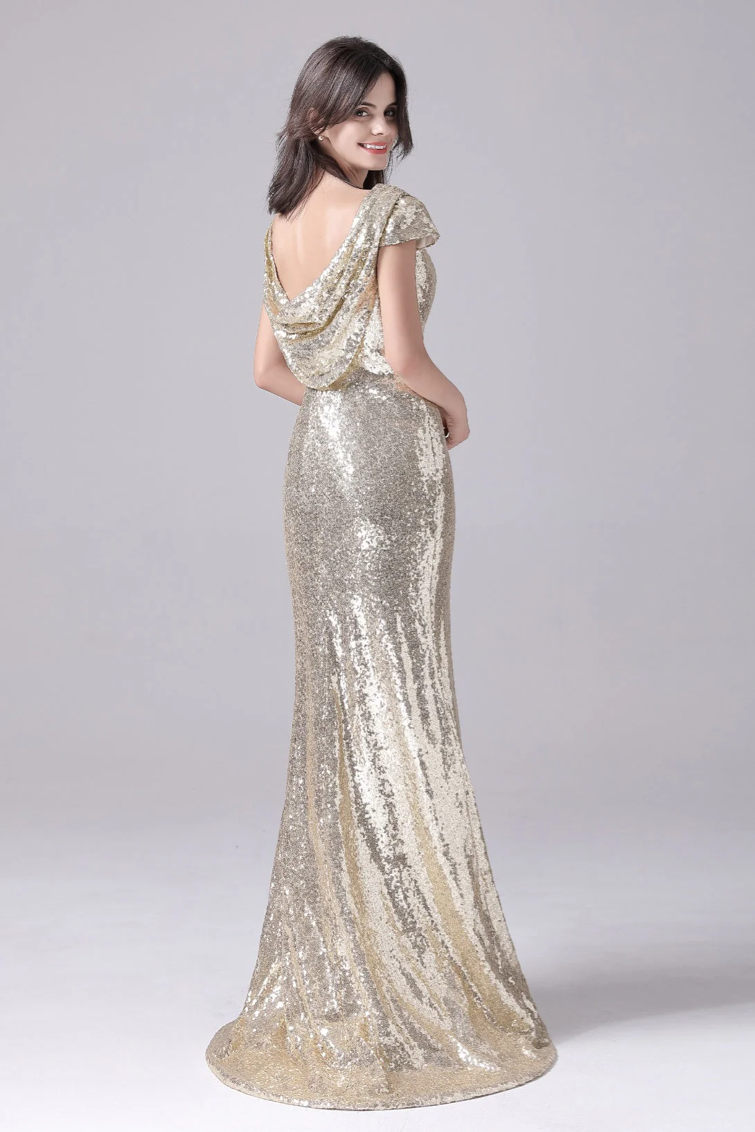 Mermaid Jewel Sequined Floor Length Short sleeves mother's dress - Image 4
