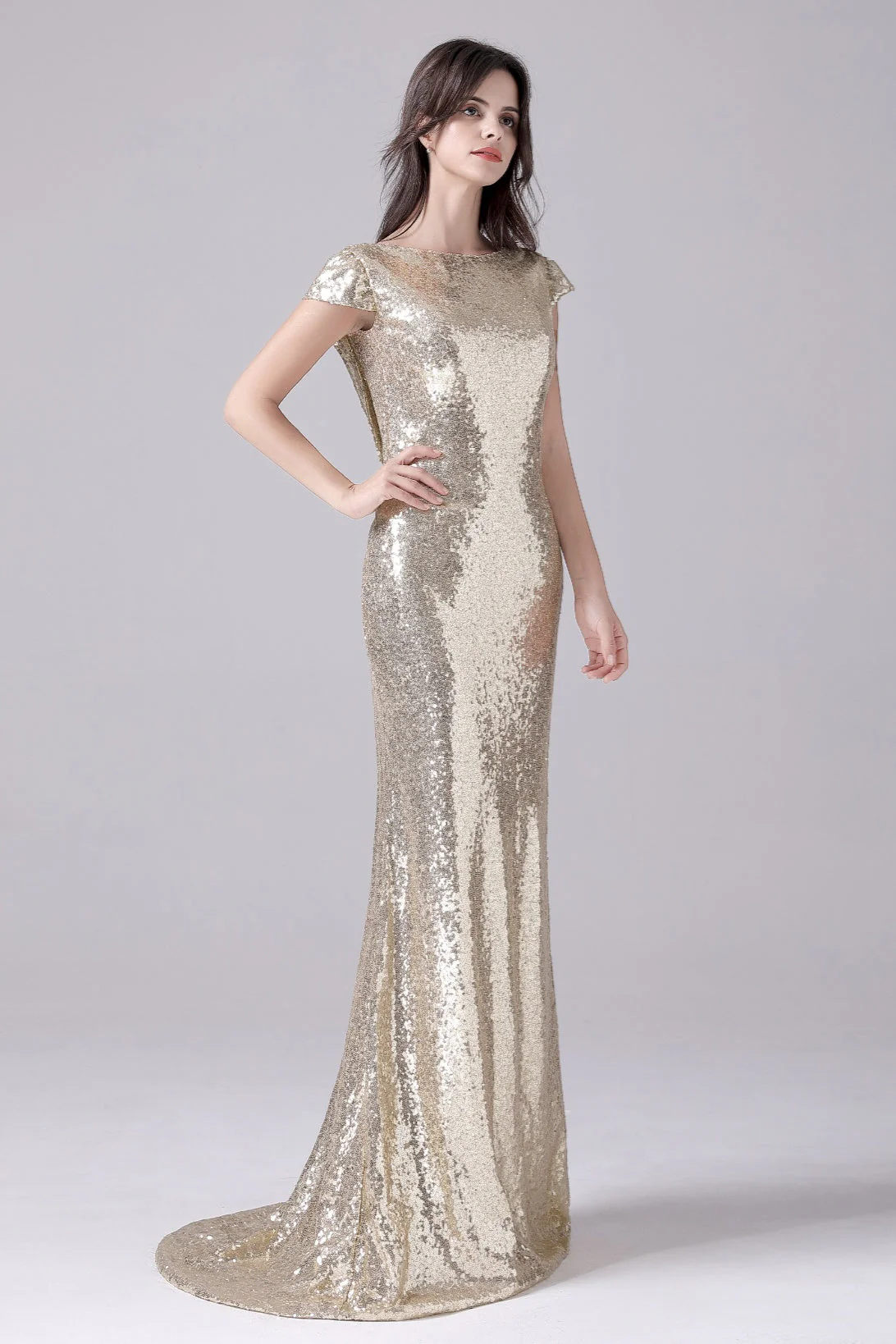 Mermaid Jewel Sequined Floor Length Short sleeves mother's dress - Image 5