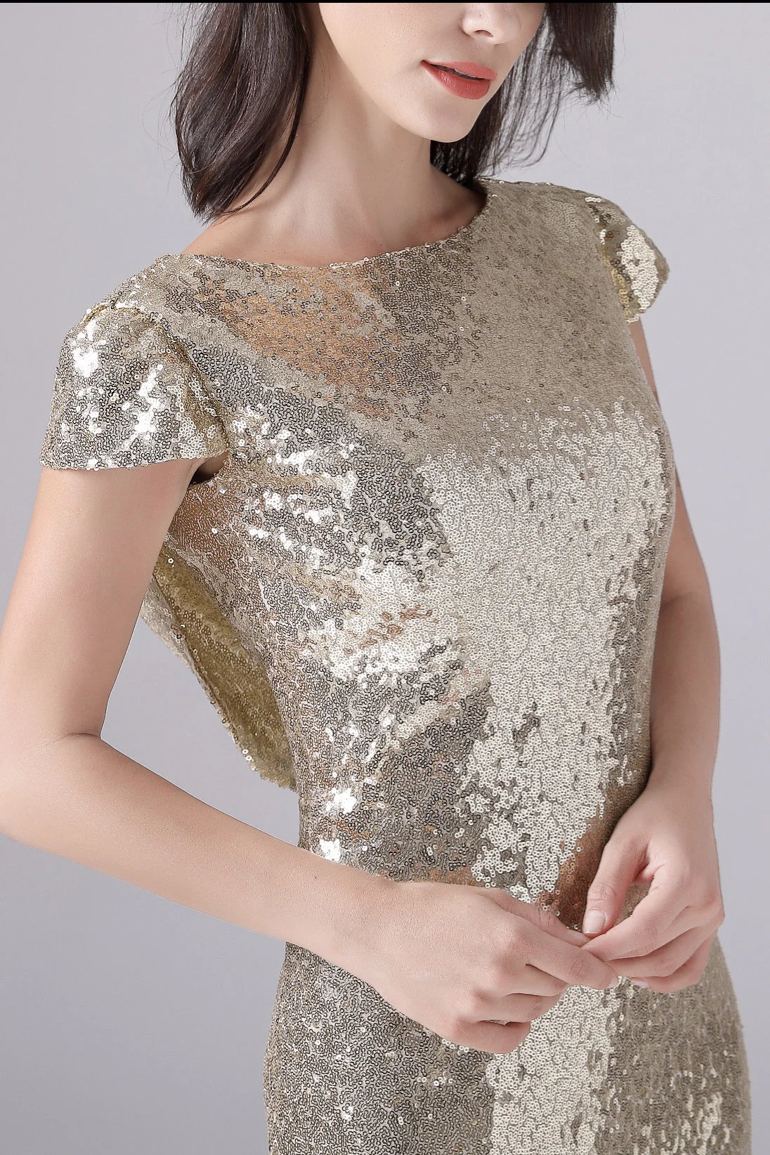 Mermaid Jewel Sequined Floor Length Short sleeves mother's dress - Image 8