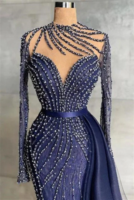 Mermaid Jewel With Side Train Floor-length Long Sleeve Beading Sequined Lace With Side Train Prom Dress - Image 2