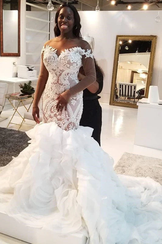 Mermaid Lace Appliques Tulle Wedding Dresses Long Sleevess Delicate Bridal Gowns - Image 2