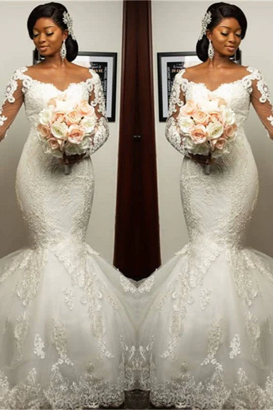 Mermaid Lace Appliques Wedding Dresses with Sleeves Modern Plus Size Bridal Gowns Onine - Image 2
