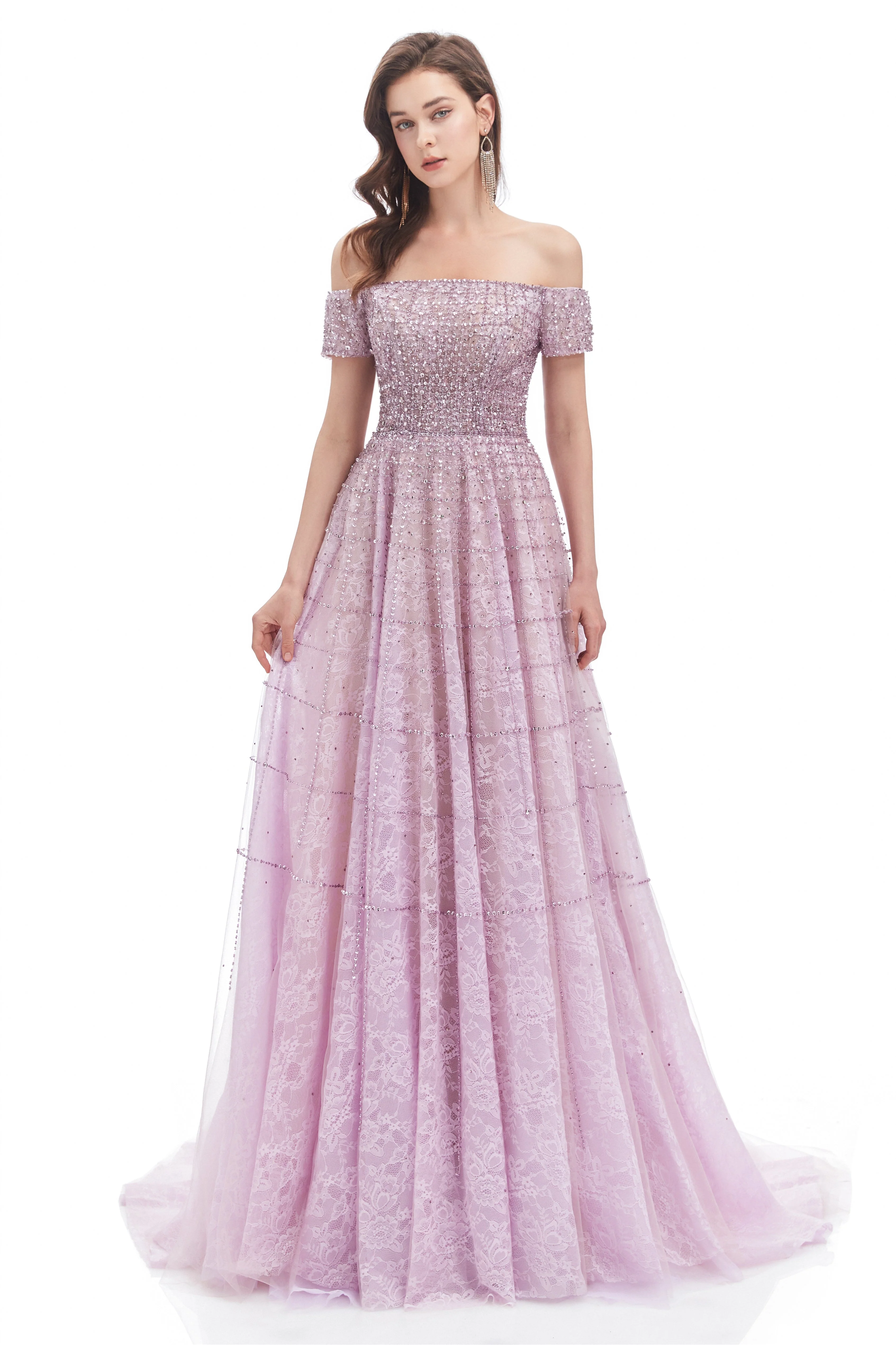 Mermaid Off-the-shoulder Beaded Lace Floor-length Sequined Prom Dress - Image 2