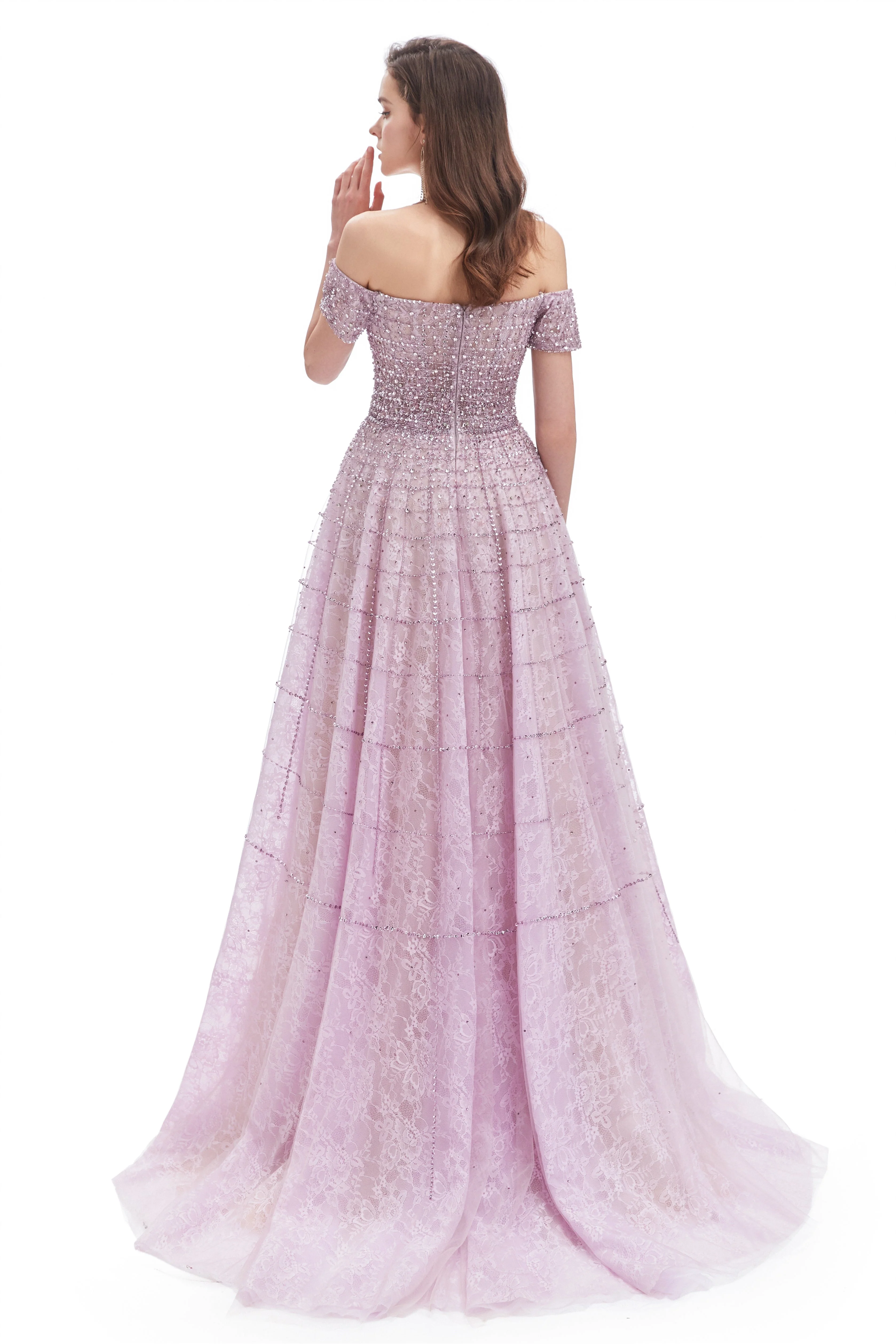 Mermaid Off-the-shoulder Beaded Lace Floor-length Sequined Prom Dress - Image 4